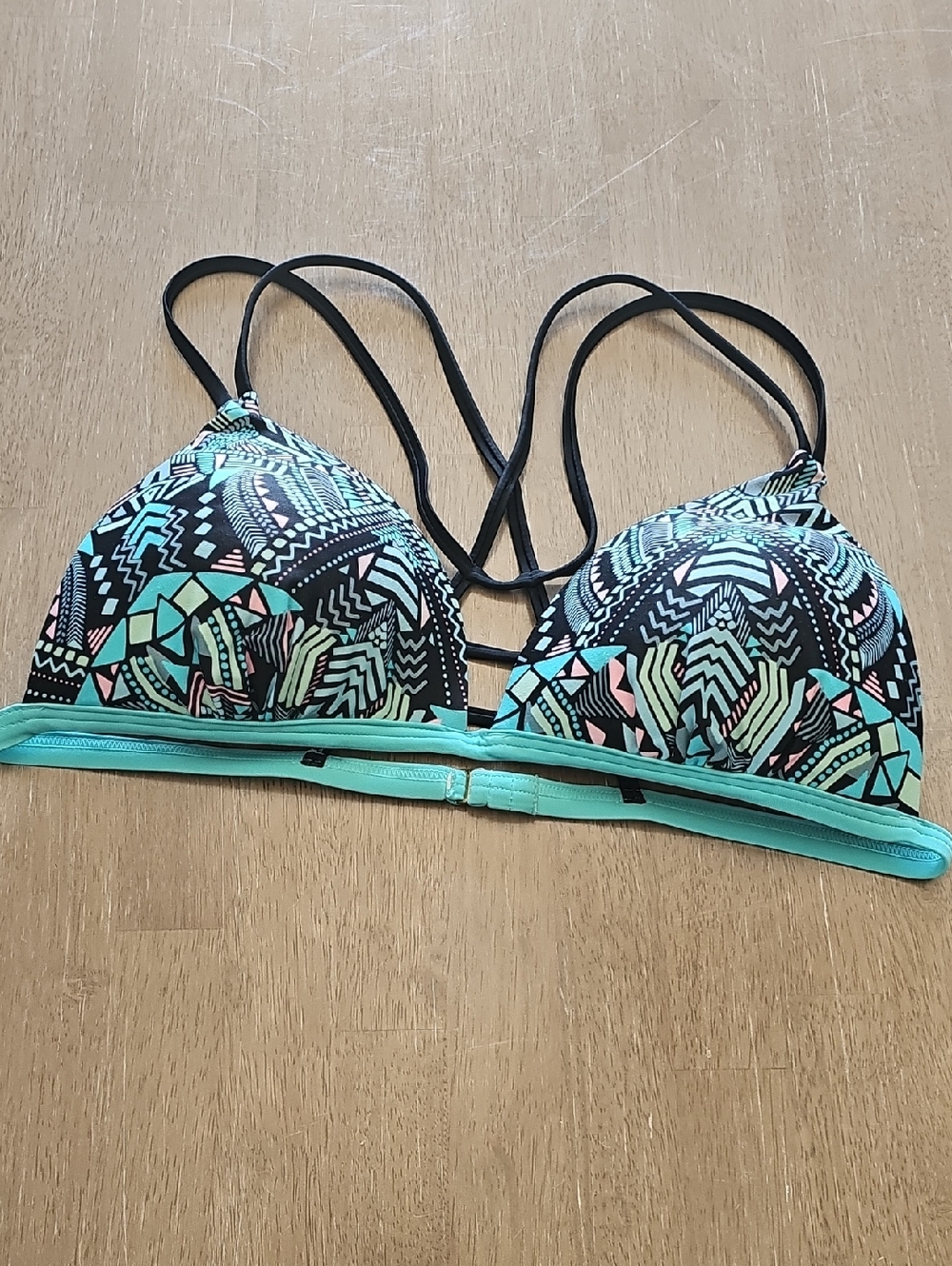Strappy Printed Triangle Bralette in Mint & Black